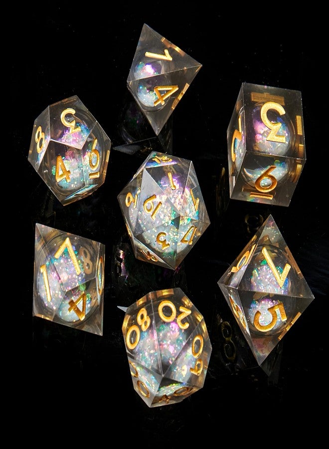 FugaCity DND Dice Set,Liquid Core Handmade Sharp Edge 7 Piece Resin Dice-Dungeons and Dragons Polyhedral Dice Set, D&D Dice Set with Gift Dice Case for RPG MTG Table Games （ - Image 1